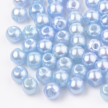ABS Plastic Beads, Imitation Pearl , Round, Light Sky Blue, 6x5.5mm, Hole: 1.5mm, about 4700pcs/500g