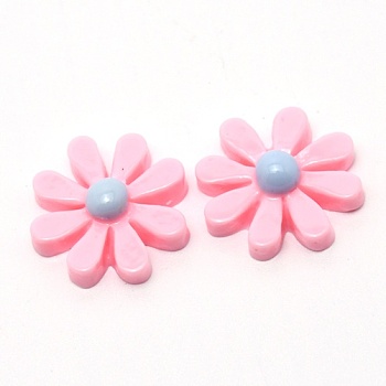 Resin Cabochons, Flower/Daisy, Pink, 16.5x5.5mm