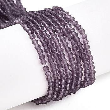 Imitate Austrian Crystal Frosted Glass Beads Strands, Grade AA, Faceted, Bicone, Purple, 3.5~3.8x3mm, Hole: 0.8mm, about 113~115pcs/strand, 14.17~14.37 inch(36~36.5cm)