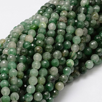 Faceted Round Natural Chrysoprase Bead Strands, 6mm, Hole: 1mm, about 68pcs/strand, 15.3 inch