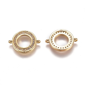 Brass Micro Pave Cubic Zirconia Links connectors, Ring, Clear, Golden, 20x15x2.2mm, Hole: 1.2mm