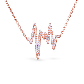 TINYSAND 925 Sterling Silver CZ Heartbeat Pendant Necklaces, Rose Gold, 18 inch