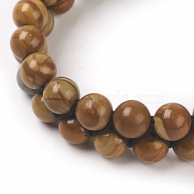 Bracelets de perle tressés réglables en bois pétrifié naturel(BJEW-E351-01H)-4