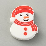 Christmas Theme Food Grade Eco-Friendly Silicone Beads, Snowman Pattern, 30x23.5x8.5mm, Hole: 2.5mm(SIL-WH0015-05H)