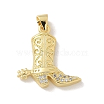 Brass Micro Pave Cubic Zirconia Pendants, Cadmium Free & Nickel Free & Lead Free, Cowboy Boots Charms, Real 18K Gold Plated, 21.5x20x4mm, Hole: 4.5x3.5mm(X-KK-M300-30G)
