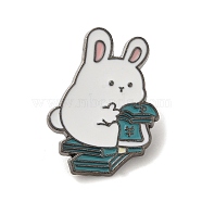 Animal with Money Enamel Pins, Gunmetal Plated Alloy Badge for Backpack Clothes, Rabbit, 30x21.5x1.5mm(JEWB-K019-01F-B)