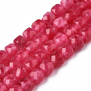 Natural Quartz Beads Strands, Dyed, Faceted, Cube, Cerise, 5.5x6x6mm, Hole: 1mm, about 61~62pcs/Strand, 12.99 inch~13.19 inch(33cm~33.5cm)(G-S359-376A)