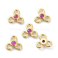 Brass Chandelier Components Links, with Cubic Zirconia, Long-Lasting Plated, Real 18K Gold Plated, Flower, Lead Free & Cadmium Free, Hot Pink, 6.5x7x2mm, Hole: 1.4mm(KK-B047-01G-02)