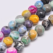 Natural Fire Crackle Agate Beads Strands, Dyed & Heated, Round, Mixed Color, 12mm, Hole: 2mm, about 34pcs/strand, 14.96 inch(38cm)(X-G-D862-24-12mm-G)