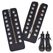 Elite 1 Pair Cowhide Leather Lace-in Boot Zipper Inserts, Tieless Shoe Laces, with Nylon and Alloy Findings, Black, 15.7x5.5x0.3cm, Hole: 5mm(FIND-PH0006-71)
