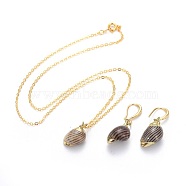 Electroplate Spiral Shell Pendants Necklaces and Dangle Earrings Jewelry Sets, with Brass Cable Chains, Golden, 17 inch(43.2cm), 1.7mm, 37.5mm, Pin: 0.7mm(SJEW-JS01016)