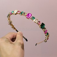 Glass Rhinestone Hair Bands, Golden Tone Iron Hair Accessories for Women Girls, Colorful, 150x130mm(OHAR-PW0007-39B)