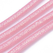 PVC Tubular Synthetic Rubber Cord, Hollow Pipe, with Glitter Powder, Pink, 5.5mm, Hole: 2.5mm, about 54.68 yards(50m)/bundle(RCOR-T002-02A-06)