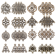 SUNNYCLUE 80Pcs 8 Style Tibetan Style Links Connectors, Flower & Flat Round & Rhombus & Triangle, Antique Bronze, 10pcs/style(PALLOY-SC0004-03)