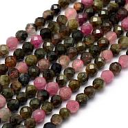Natural Tourmaline Beads Strands, Faceted, Round, 4mm, Hole: 1mm, about 90pcs/strand, 15.35 inch(39cm)(G-E411-23-4mm)