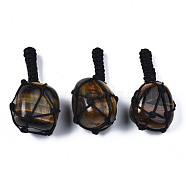 Natural Tiger Eye Pendants, with Woven TaiWan Nylon Thread, Nuggets, 40~60x20~27x12~24mm, Hole: 10~16mm(G-N0326-93C)