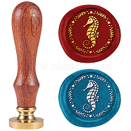 Wax Seal Stamp Set, Sealing Wax Stamp Solid Brass Head,  Wood Handle Retro Brass Stamp Kit Removable, for Envelopes Invitations, Gift Card, Sea Horse, 83x22mm(AJEW-WH0208-1164)