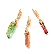 Natural Dyed Quartz Pointed Pendants, Dreadlocks Beads, with Real 18K Gold Plated Eco-Friendly Copper Wire, Bullet, Mixed Color, 45.5~51.5mm, Hole: 2.5mm(PALLOY-JF00935)