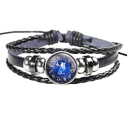 12 Constellation Leather Cord Bracelets, with Alloy Beads and Wax Cord, Flat Round, Virgo, 2-3/8 inch(6cm)(BJEW-P240-E02)