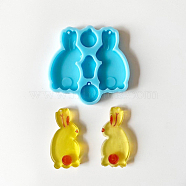 Rabbit & Flat Round Pendant Silicone Molds, for UV Resin, Epoxy Resin Jewelry Making, Deep Sky Blue, 55x56mm(SIMO-PW0001-222B)