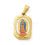 Vacuum Plating 304 Stainless Steel Pendants, Rectangle with Nuestra Senora de Guadalupe, Golden, 24x15x4mm, Hole: 6x4mm(STAS-A073-04G-02)