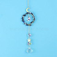 Glass & Brass Pendant Decorations, Suncatchers, Rainbow Makers, with Chips Sodalite, for Home Decoration, 400mm(HJEW-PW0002-08D)