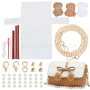 DIY Cherry Decoration Shoulder Bag Making Kits, including Thick Wool Yarns, Imitation Leather Fabric, Plastic Mesh Canvas Sheet, Iron Findings, Magnetic Clasp, Peru, 22x13x5cm(DIY-WH0304-670A)