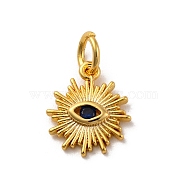 Brass Micro Pave Cubic Zirconia Charms, Long-Lasting Plated, Lead Free & Cadmium Free, Gold, Oval with Eye, Midnight Blue, 12x10x2mm, Hole: 3mm(KK-U033-04G-02)