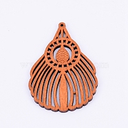 Wood Big Pendants, Teardrop, Chocolate, 65.5x42.5x3mm, Hole: 1.6mm(WOOD-WH0106-01)