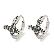 316 Surgical Stainless Steel Hoop Earrings, with Cubic Zirconia, Black, Cross with Skull, Antique Silver, 14x11.5mm(EJEW-D096-14L-AS)