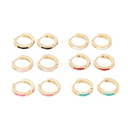 Real 18K Gold Plated Cubic Zirconia Huggie Hoop Earrings, Enamel Small Hoop Earrings for Women, Mixed Color, 12 Gauge, 2x15mm, Pin: 1mm(EJEW-I260-18G-NR)