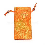 Polyester Pouches, Drawstring Bag, with Wood Beads, Rectangle with Floral Pattern, Orange, 16~17x7.8~8x0.35cm(ABAG-WH0028-10E)