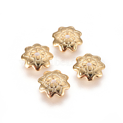 304 Stainless Steel Bead Caps, Multi-Petal, Flower, Golden, 7.5x1.5mm, Hole: 1mm(STAS-F227-37-G)