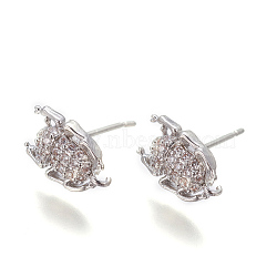 Brass Cubic Zirconia Stud Earrings Finding, with Loop, Lead Free & Cadmium Free, Insect, Clear, Platinum, 11x7.5x3mm, Pin: 0.8mm(ZIRC-O028-01P)