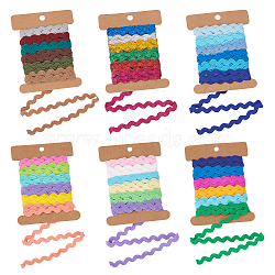 6 Cards 6 Styles Colorful Wave-edge Webbing Polyester Ribbons, Mixed Color, 8x0.7mm, 6 colors/card, 1 card/style(OCOR-NB0001-80)