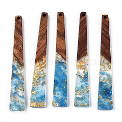 Transparent Resin & Walnut Wood Big Pendants, with Gold Foil, Trapezoid Charms, Cornflower Blue, 69.5x10x3.5mm, Hole: 2mm(RESI-N039-68H)