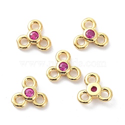 Brass Chandelier Components Links, with Cubic Zirconia, Long-Lasting Plated, Real 18K Gold Plated, Flower, Lead Free & Cadmium Free, Hot Pink, 6.5x7x2mm, Hole: 1.4mm(KK-B047-01G-02)