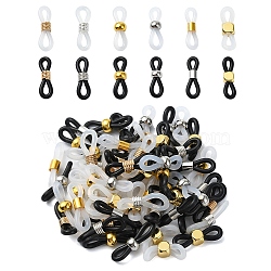 60Pcs 12 Styles Eyeglass Holders, Glasses Rubber Loop Ends, with Brass Findings, Platinum & Golden, 19~20x4.2~6mm, Hole: 2~2.5x3~5mm, 5pcs/style(KK-YW0002-37)