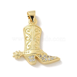 Brass Micro Pave Cubic Zirconia Pendants, Cadmium Free & Nickel Free & Lead Free, Cowboy Boots Charms, Real 18K Gold Plated, 21.5x20x4mm, Hole: 4.5x3.5mm(X-KK-M300-30G)