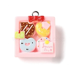 Opaque Resin Imitation Pendants, Donut Charm, with Platinum Iron Loop, Pink, 24x20.5x7mm, Hole: 2mm(RE-CBA3B4E-01B)