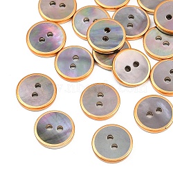 Golden Edge Naturl Black Lip Shell Button, 2-Hole Flat Round, Gray, 11.5x2mm, Hole: 1.5mm(SH-CBA0ED6-01A)
