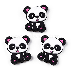 Silicone Focal Beads, Panda, Hot Pink, 29x24x7mm, Hole: 2.5mm(SIL-A002-07B)