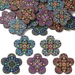 30Pcs 5 Colors Printed Natural Basswood Pendants, Flower Charms, Mixed Color, 33.5x34.5x3mm, Hole: 1.5mm, 6pcs/color(WOOD-CJ0001-86)