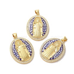 Rack Plating Brass Cubic Zirconia Pendans, with Enamel & Shell, Long-Lasting Plated, Lead Free & Cadmium Free, Real 18K Gold Plated, Jesus, Real 18K Gold Plated, 30x23x4mm, Hole: 5x4mm(KK-K385-67G)