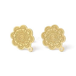 304 Stainless Steel Stud Earrings Finding, Flower, with Horizontal Loop, Golden, 17.5x15mm, Hole: 1.2mm, Pin: 0.85mm(STAS-C061-09G)