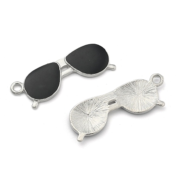 Alloy Charms, with Enamel,  SunGlasses/Spectacles, Black, Silver Color Plated, 11x32mm