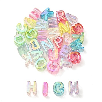 UV Plating Rainbow Iridescent Acrylic Beads, Random Mixed Letters, Mixed Color, 20~21x14~20.5x8.5~20.5mm, Hole: 3.5mm