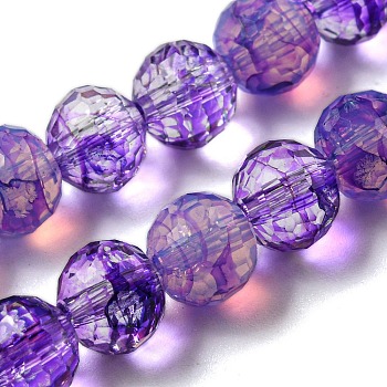 Baking Painted Glass Bead Strands, Faceted, Round, Dark Violet, 8mm, Hole: 1.2mm, about 50pcs/strand, 14.37 inch(36.5cm)