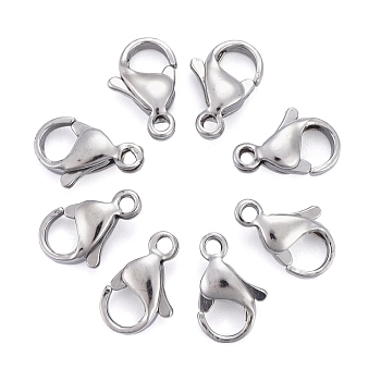 304 Stainless Steel Lobster Claw Clasps, Parrot Trigger Clasps, Manual Polishing, Stainless Steel Color, 11x7x3.5mm, Hole: 1.2mm