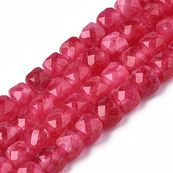 Natural Quartz Beads Strands, Dyed, Faceted, Cube, Cerise, 5.5x6x6mm, Hole: 1mm, about 61~62pcs/Strand, 12.99 inch~13.19 inch(33cm~33.5cm)